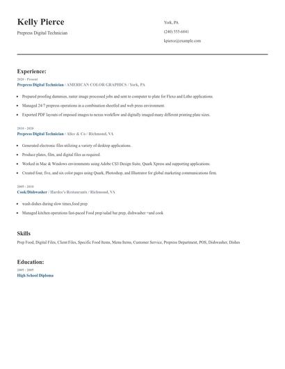 Prepress Digital Technician Resume
