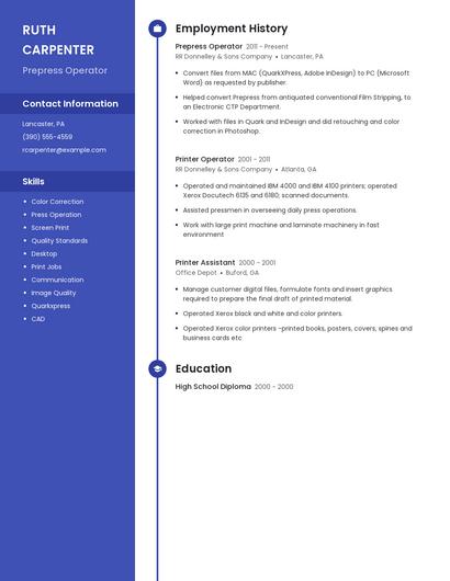 Prepress Operator Resume