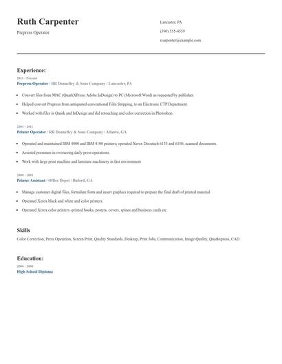 Prepress Operator Resume