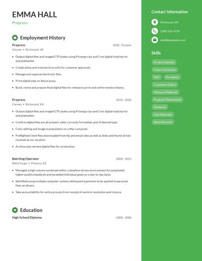 Prepress Resume