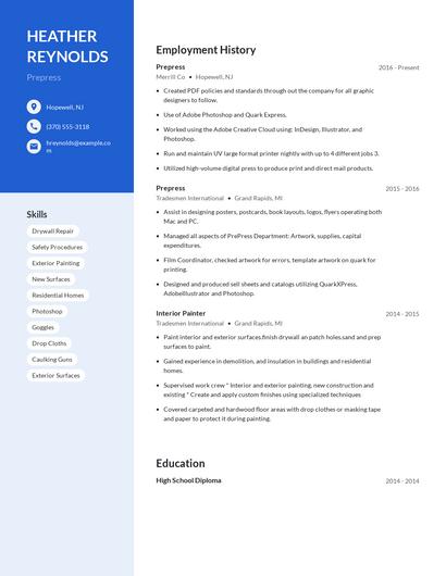 Prepress Resume