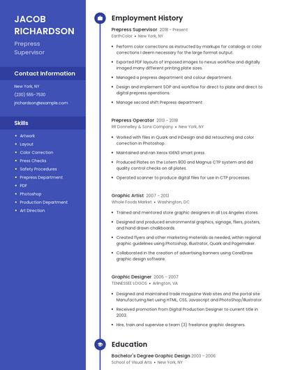Prepress Supervisor Resume