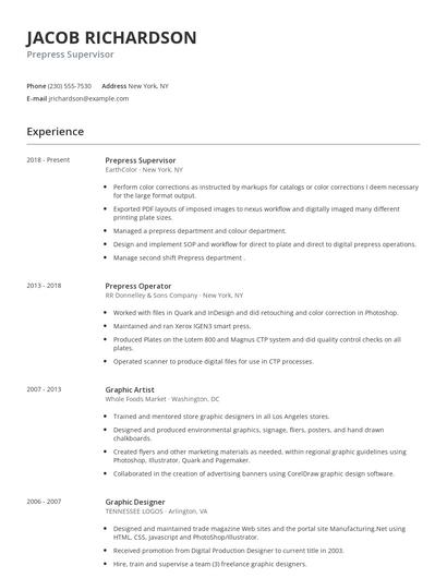 Prepress Supervisor Resume