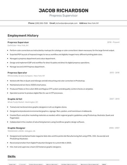 Prepress Supervisor Resume