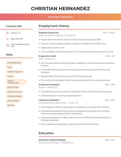 Prepress Supervisor Resume