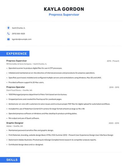 Prepress Supervisor Resume
