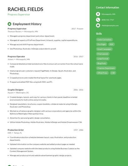 Prepress Supervisor Resume