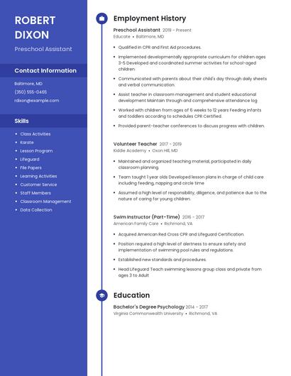 Preschool Assistant Resume