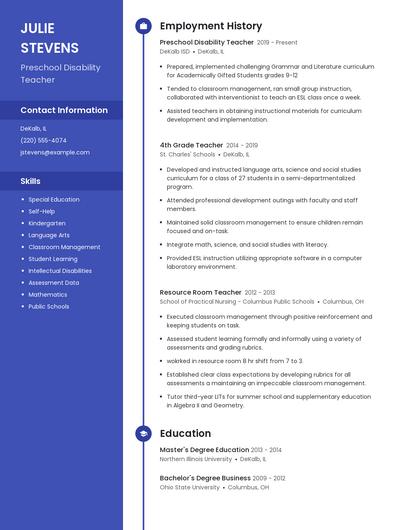 Preschool Disability Teacher Resume