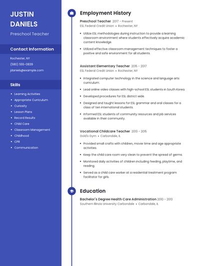 Preschool Teacher Resume