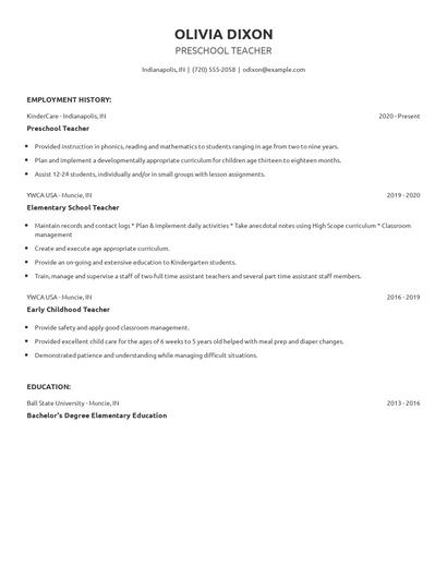 Preschool Teacher Resume