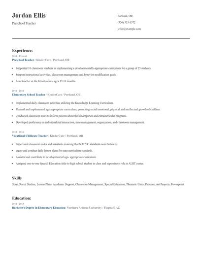 Preschool Teacher Resume