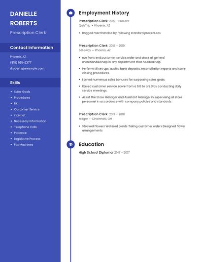 Prescription Clerk Resume