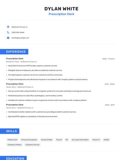 Prescription Clerk Resume