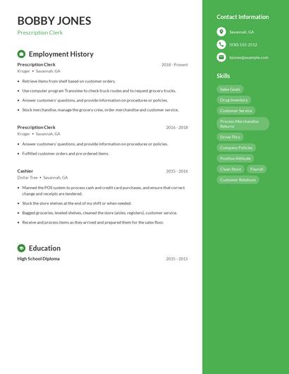 Prescription Clerk Resume