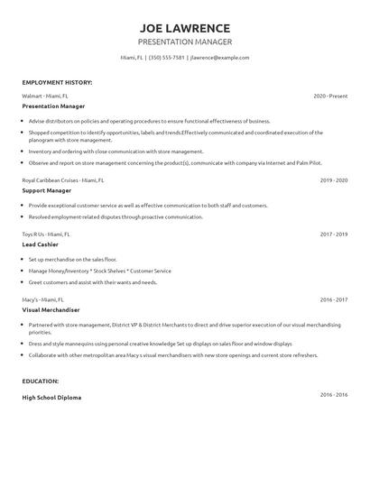 Presentation Manager Resume