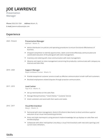 Presentation Manager Resume