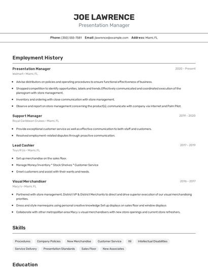 Presentation Manager Resume