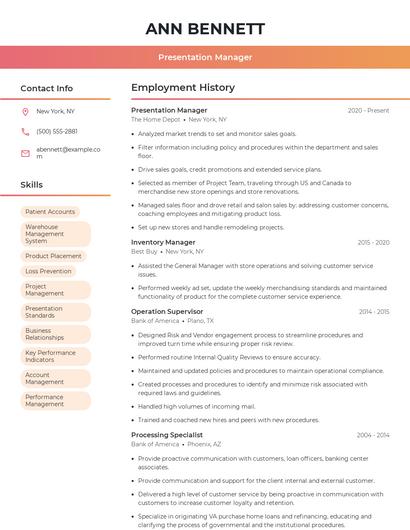 Presentation Manager Resume