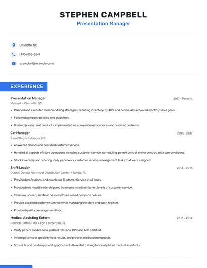 Presentation Manager Resume