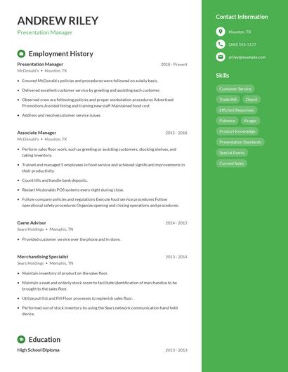 Presentation Manager Resume
