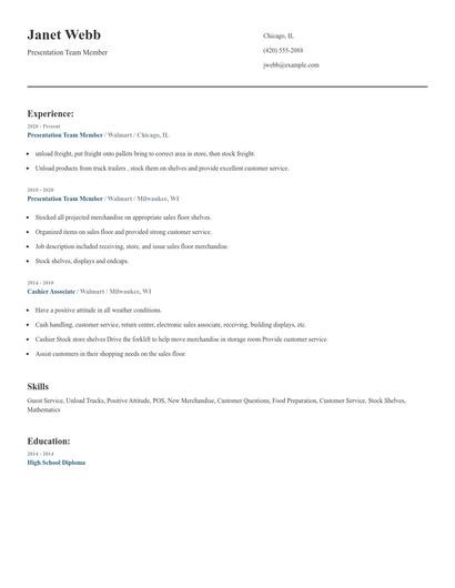 Presentation Team Member Resume