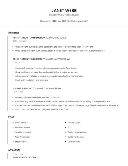 Presentation Team Member Resume