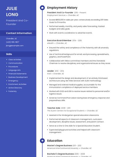 President And Co-Founder Resume