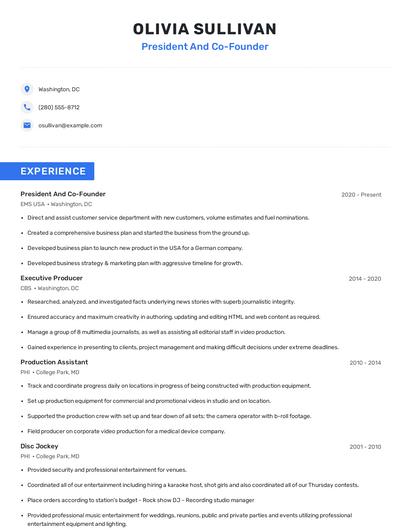 President And Co-Founder Resume