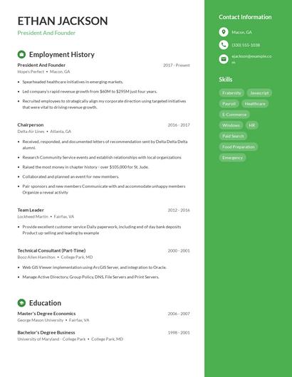 President And Founder Resume