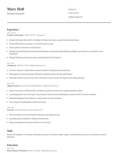 President And Founder Resume