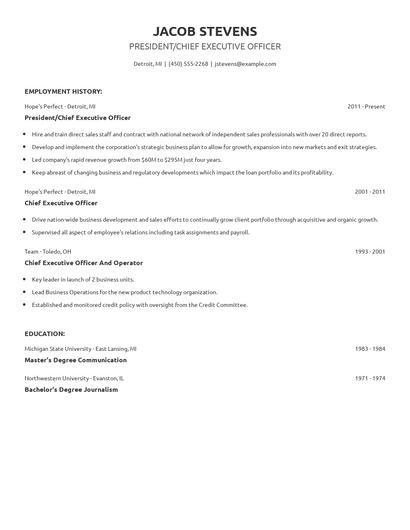 President/Chief Executive Officer Resume