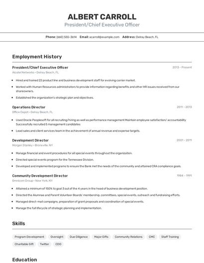 President/Chief Executive Officer Resume
