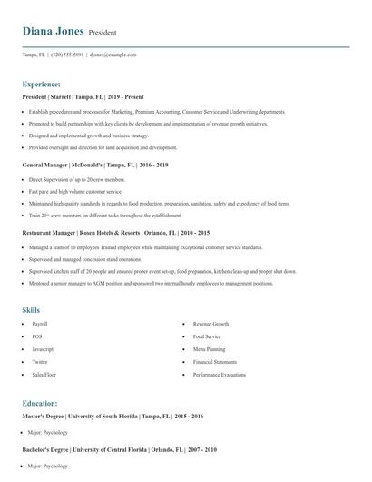 President Resume