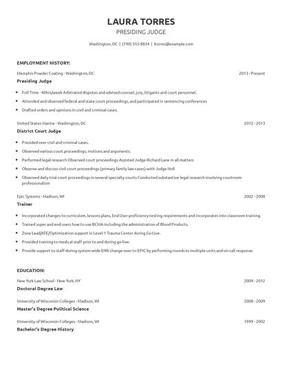 Presiding Judge Resume