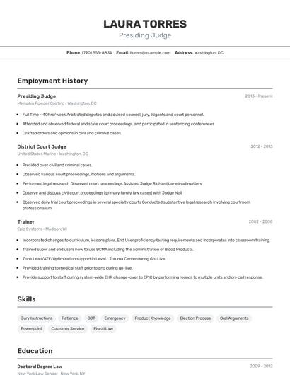 Presiding Judge Resume