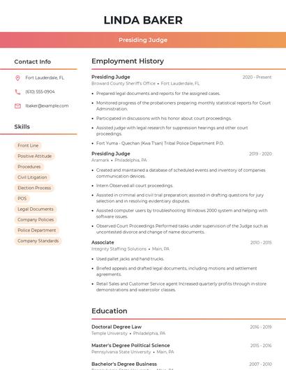 Presiding Judge Resume