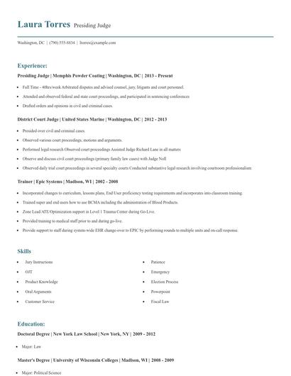 Presiding Judge Resume