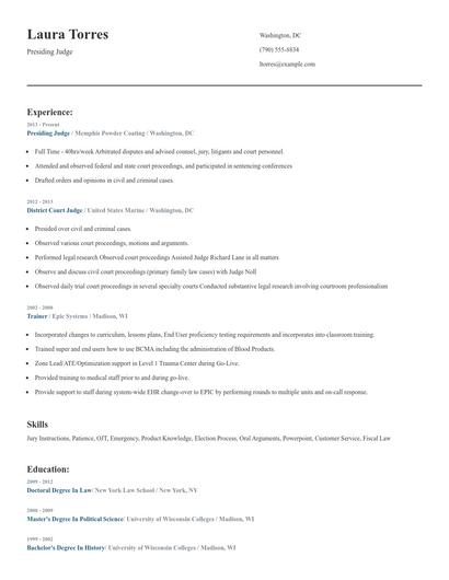 Presiding Judge Resume