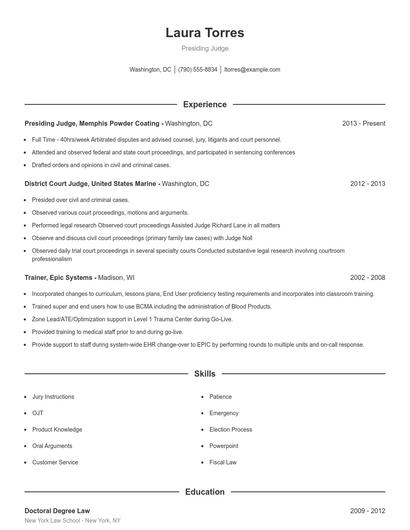Presiding Judge Resume