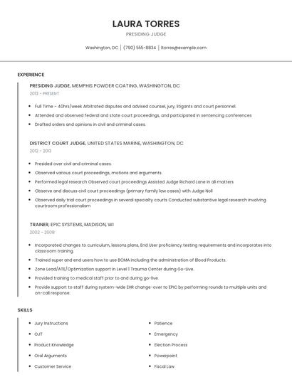 Presiding Judge Resume