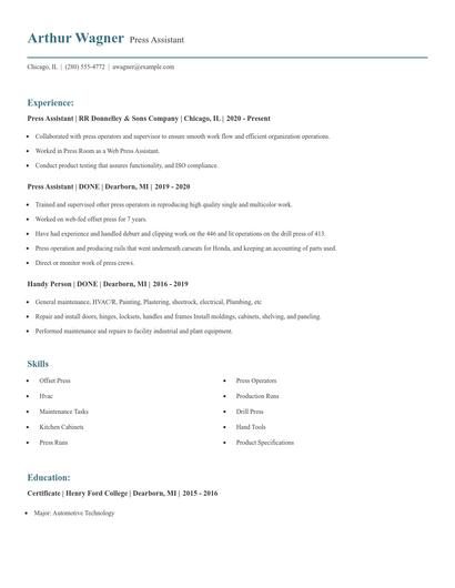 Press Assistant Resume