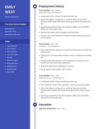 Press Breaker Resume