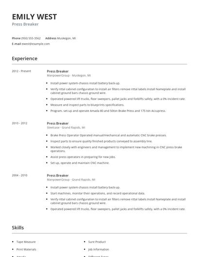 Press Breaker Resume