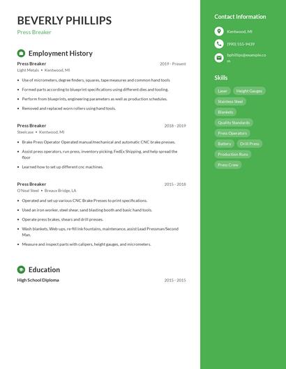 Press Breaker Resume