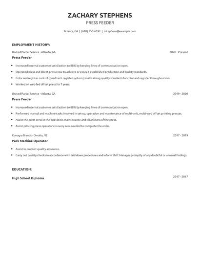Press Feeder Resume