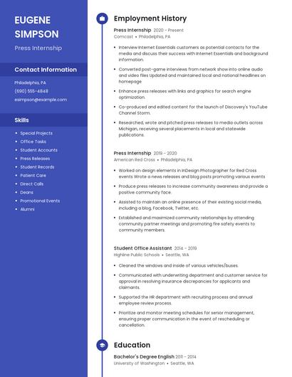 Press Internship Resume