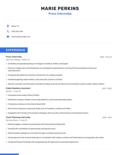 Press Internship Resume