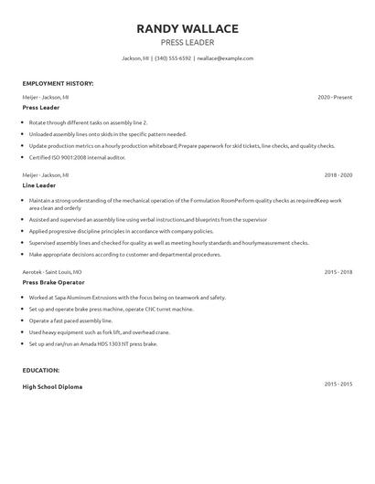 Press Leader Resume