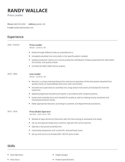 Press Leader Resume